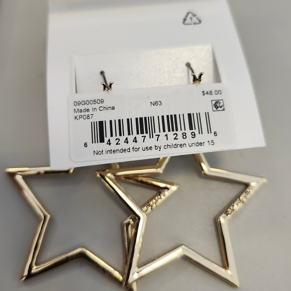 NWT Karl Lagerfeld Gold-Tone Pave Star Charm Heart Hoop Earrings - Picture 2 of 2